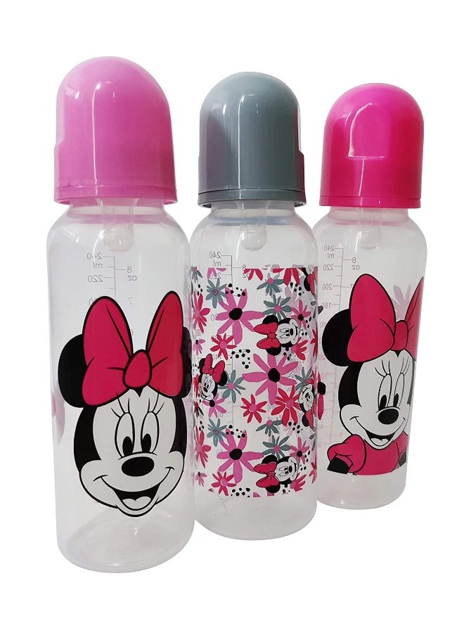 Cudlie Disney Baby Girl Minnie Mouse 9 oz Pack of 3 Baby Bottles, Tropic Floral - Image 1