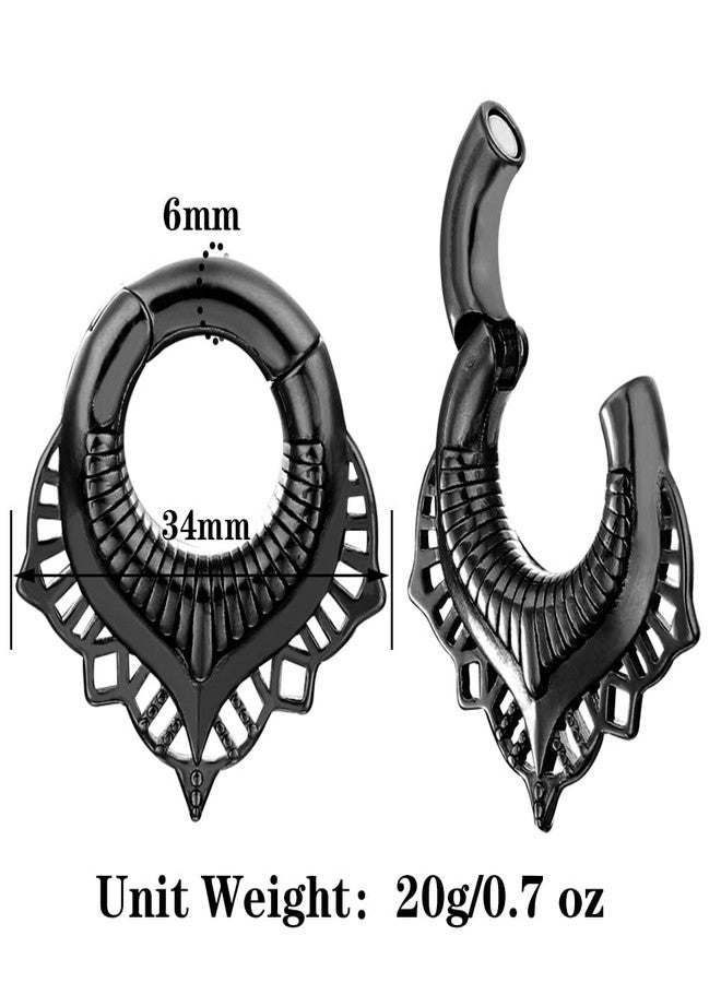 Earblity 2PCS Black Floral Ear Hangers Weights 2g for Stretching Ear Lobe 316 Stainless Steel Ear Gauges Dangle Piercing Tunnels Women Body Jewelry 2PCS - Image 2