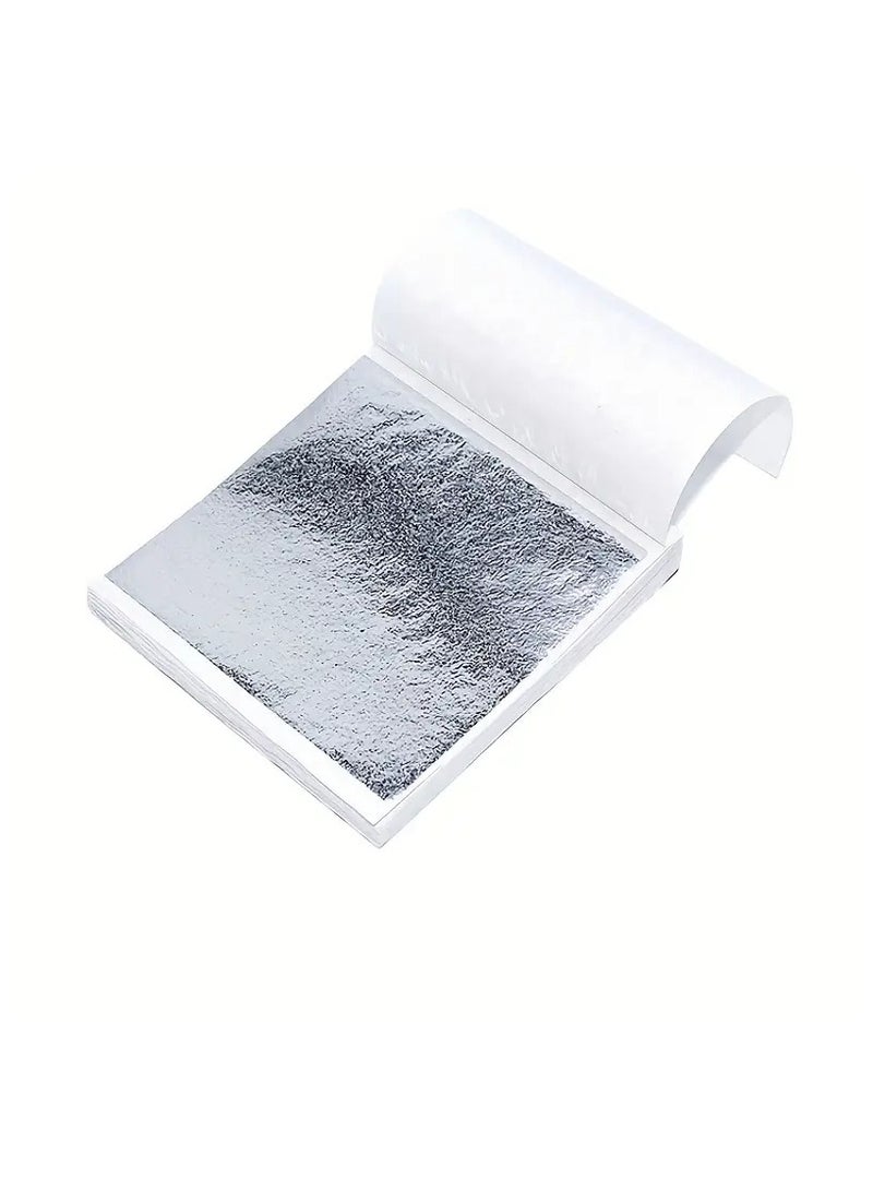 100 Pieces Imitation Silver Leaf Foil Leaf Sheets for Handicrafts, DIY Nails, Gilding Crafting, Decoration, Frames, Furniture - Image 1