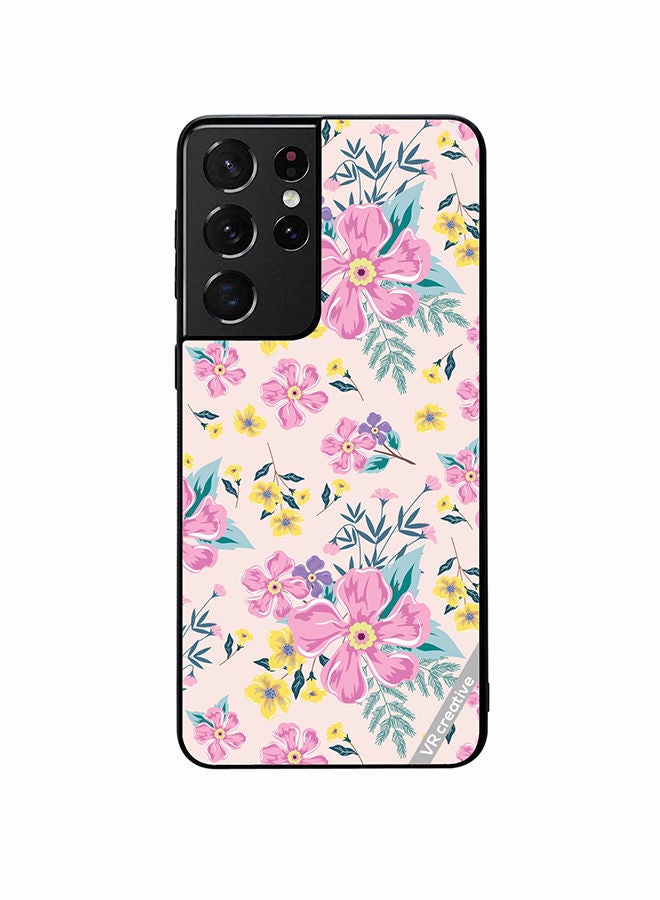VR CREATIVE Protective Case Cover For Samsung Galaxy S21 Ultra 5G Pink Flowers Seamless Pattern Design Multicolour - Image 1