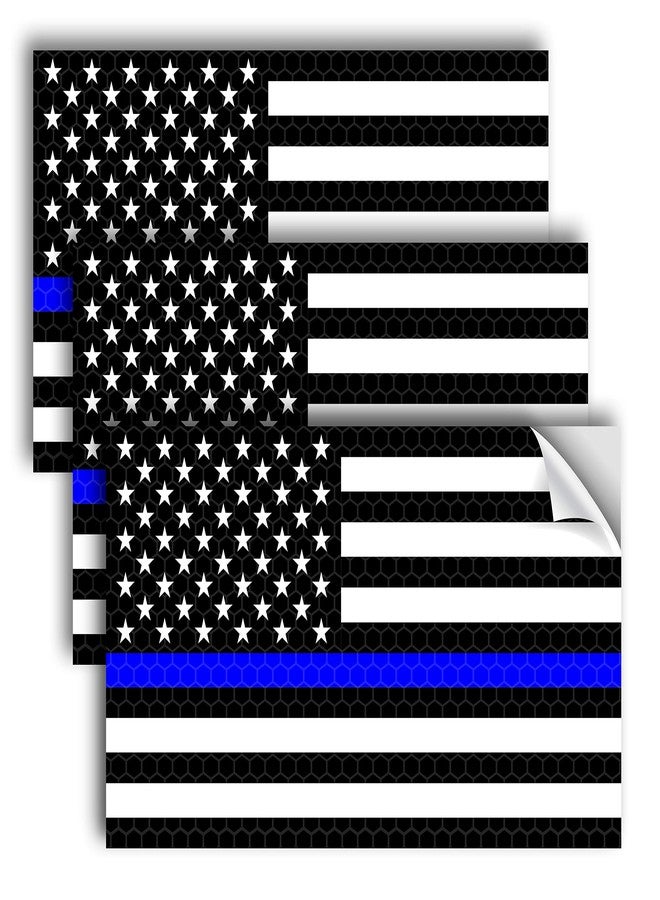Venicor 3PC Reflective Thin Blue Line Decal - 5x3 Inches - American Flag Thin Blue Line Sticker - Police Stickers - Blue Lives Matter Sticker - Back The Blue Car Decal Law Enforcement Flag Car Bumper Window - Image 1