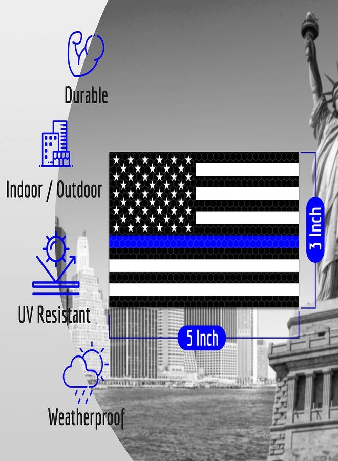 Venicor 3PC Reflective Thin Blue Line Decal - 5x3 Inches - American Flag Thin Blue Line Sticker - Police Stickers - Blue Lives Matter Sticker - Back The Blue Car Decal Law Enforcement Flag Car Bumper Window - Image 3