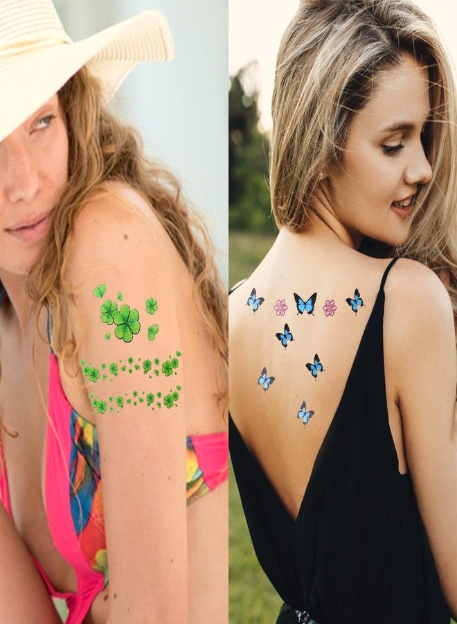 HLTOO 10 Sheets Glitter Face Tattoos Stickers, Metallic Fake Butterflies Flowers Feathers Fruits Heart Tattoos, Music Festival Face Jewels, for Women and Girls Eyes Face Body Art Decoration - Image 5
