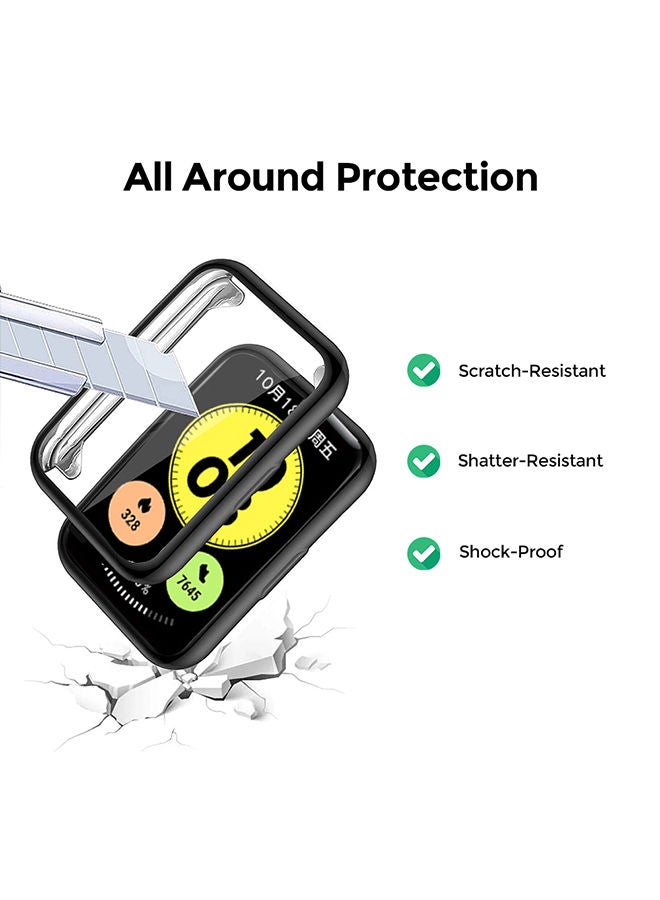 O Ozone Protective Cover [Pack of 2] Compatible with Huawei Band 7 Case TPU Case with Screen Protector [Anti-Scratch] Drop-Proof Waterproof Silicone Full Screen Bumper Frame - Black/Silver - Image 3