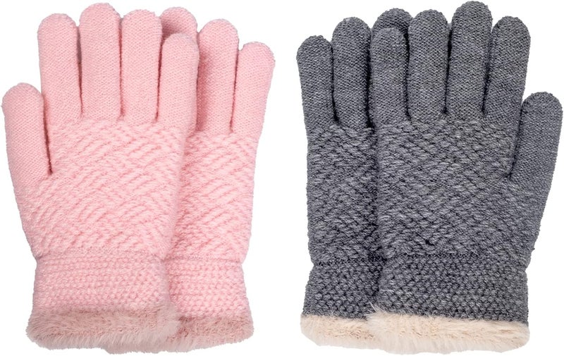 FENELY 2 Pairs Kid Winter Knit Gloves Stretchy Warm Gloves Gift for Boy Girl - Image 1