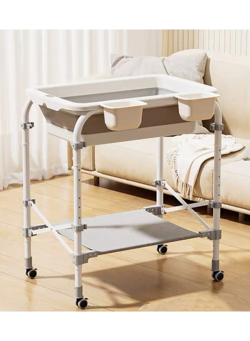 WALALLA Movable Portable Newborn Baby Multifunctional Heightened Baby Basin Infant Shower Bathtub with Wheels,With Storage Baskets,for Infant and Newborn - Image 1