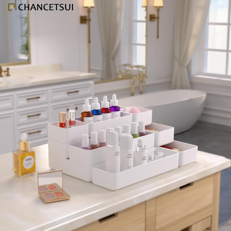 CHANCETSUI 9 Pcs Drawer Organizer Trays Set, Multifunctional Stackable Storage Trays for Bedroom, Bathroom, Kitchen, Desk Office Drawer Organizer. Plastic Drawer Storage Boxes Available In 5 Colours, White - Image 2