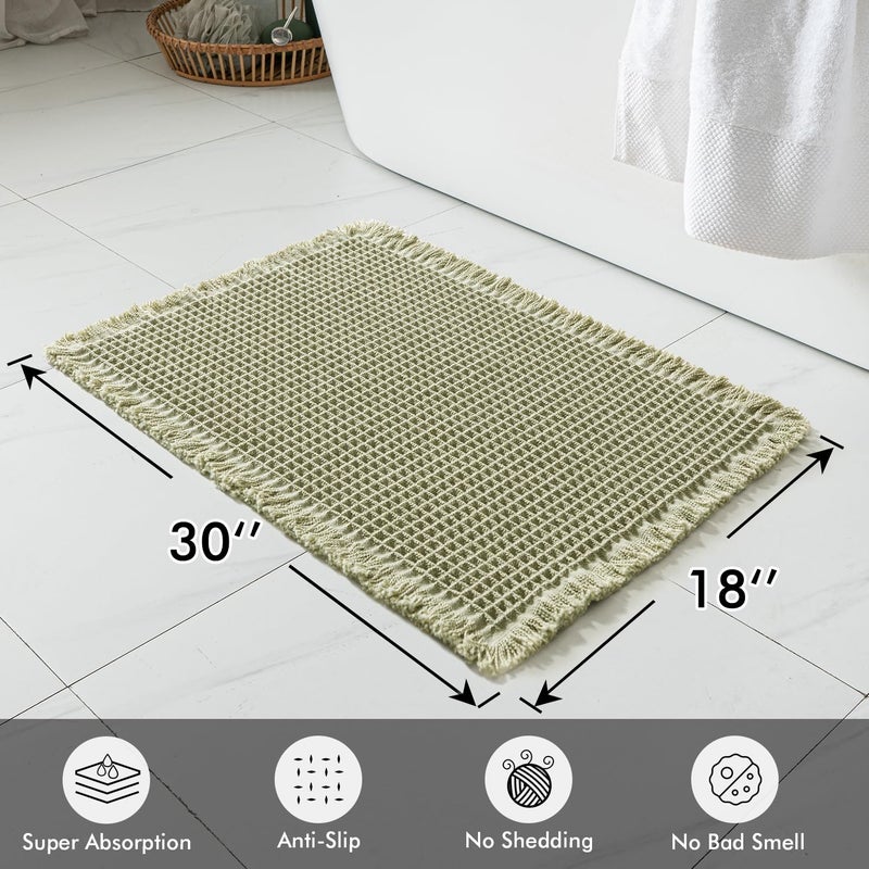 MIULEE Set of 2 Waffle Bathroom Rugs, Boho Bath Rugs Non Slip Washable, Super Absorbent Bath Mats, Ultra Soft Rubber Backed Shower Mats for Bathroom Floor, Tub and Shower, Sage Green, 18x30 Inch - Image 2