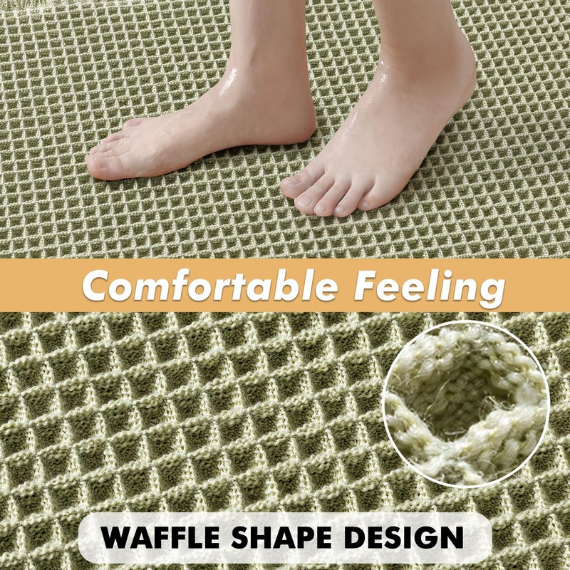 MIULEE Set of 2 Waffle Bathroom Rugs, Boho Bath Rugs Non Slip Washable, Super Absorbent Bath Mats, Ultra Soft Rubber Backed Shower Mats for Bathroom Floor, Tub and Shower, Sage Green, 18x30 Inch - Image 5