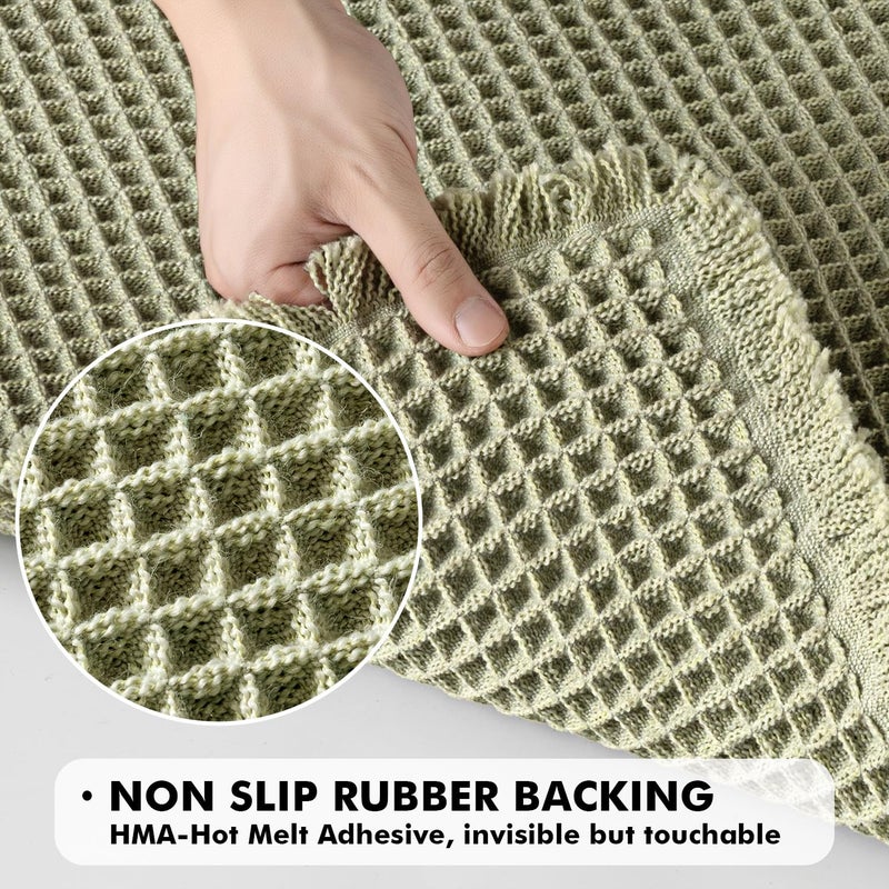 MIULEE Set of 2 Waffle Bathroom Rugs, Boho Bath Rugs Non Slip Washable, Super Absorbent Bath Mats, Ultra Soft Rubber Backed Shower Mats for Bathroom Floor, Tub and Shower, Sage Green, 18x30 Inch - Image 4