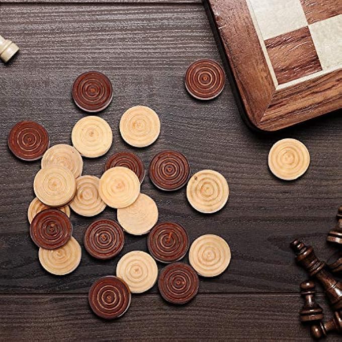 Sumind 24 Pieces Wooden Checkers 106 Inch Wood Checkers Pieces Stackable with Drawstring Storage Bag for Board Game Backgammon Dark Brown and Natural Wood Color - Image 3