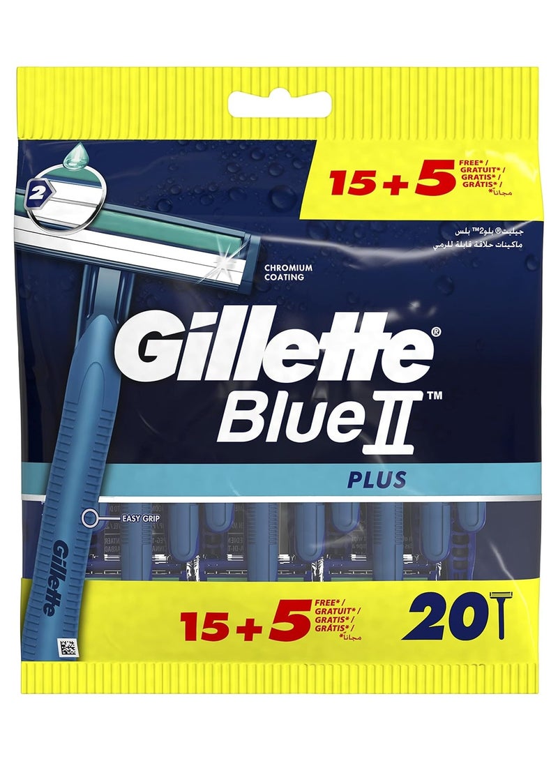 ماكينة حلاقة للاستعمال مرة واحدة من جيليت بلو II بلس - اكتر من 15 قطع مع 5 × شفرة حلاقة مجانية - Image 1