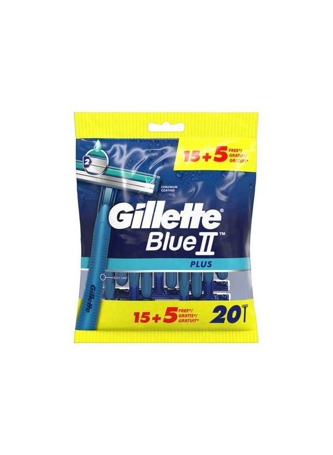 ماكينة حلاقة للاستعمال مرة واحدة من جيليت بلو II بلس - اكتر من 15 قطع مع 5 × شفرة حلاقة مجانية - Image 2