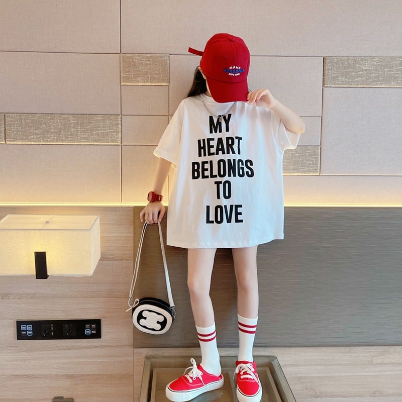 Girls' Short-sleeved T-shirt Summer 2024 New Children's Western-style Children's Wear Big Children's Internet-famous Loose Half-sleeved Top Trendy - Image 5