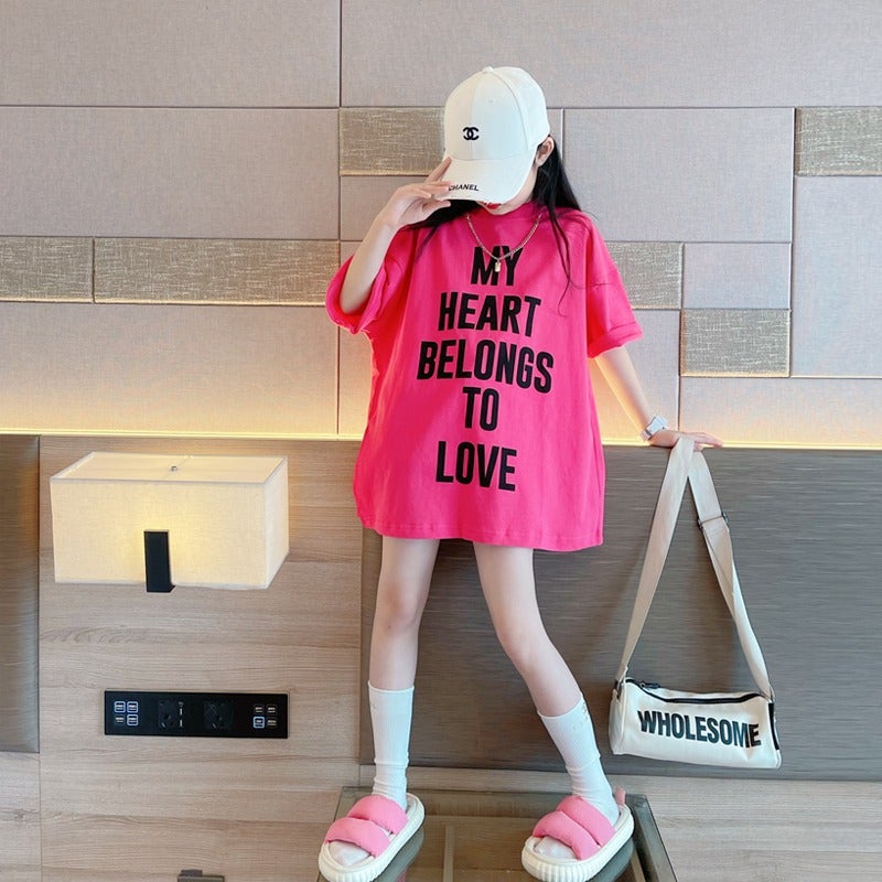 Girls' Short-sleeved T-shirt Summer 2024 New Children's Western-style Children's Wear Big Children's Internet-famous Loose Half-sleeved Top Trendy - Image 3