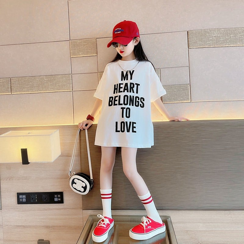 Girls' Short-sleeved T-shirt Summer 2024 New Children's Western-style Children's Wear Big Children's Internet-famous Loose Half-sleeved Top Trendy - Image 2