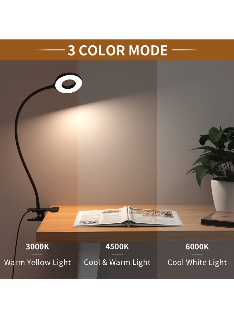 SOLARAE Desk Lamp, Clip LED Reading Light with 3 Color Modes and 10 Brightness 360°Flexible Gooseneck Book Light for Night Reading for Clipping on Table, Headboard - Image 2