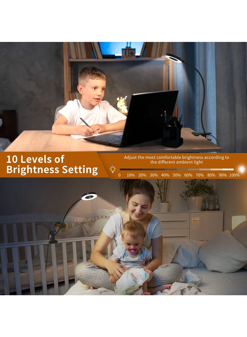 SOLARAE Desk Lamp, Clip LED Reading Light with 3 Color Modes and 10 Brightness 360°Flexible Gooseneck Book Light for Night Reading for Clipping on Table, Headboard - Image 3