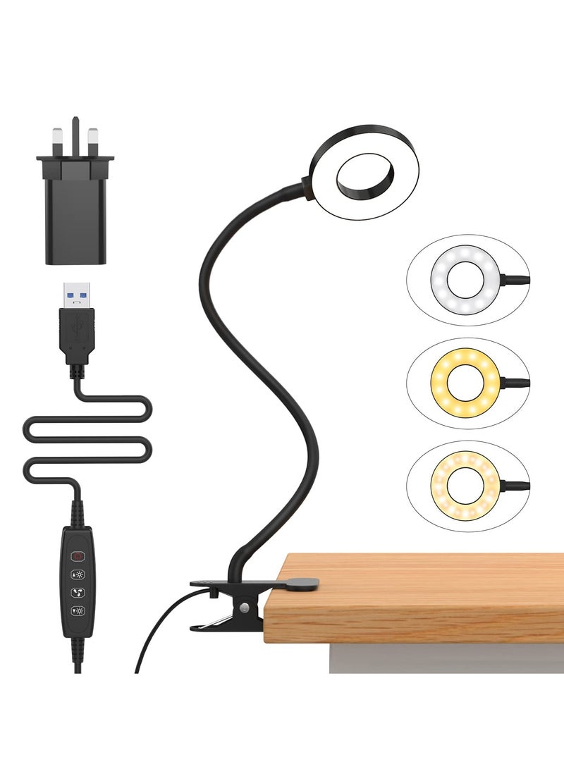 SOLARAE Desk Lamp, Clip LED Reading Light with 3 Color Modes and 10 Brightness 360°Flexible Gooseneck Book Light for Night Reading for Clipping on Table, Headboard - Image 1