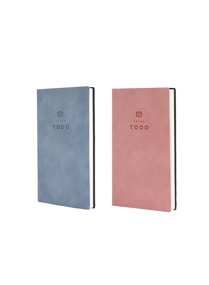 To Do List Notebook, 2 Pcs 196 s Soft Leather Pocket To Do List Notepad Checklist for Daily Plans School Supplies for High School Students Study Schedule Notebook, Sky Blue, Pink - Image 1