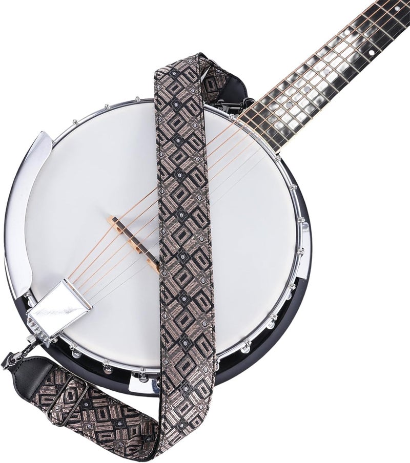 CLOUDMUSIC Banjo Strap Purse Strap Crossbody Guitar Strap For Shoulder Handbag With Gunmetal Hardware(Vintage Grey Pattern) - Image 2