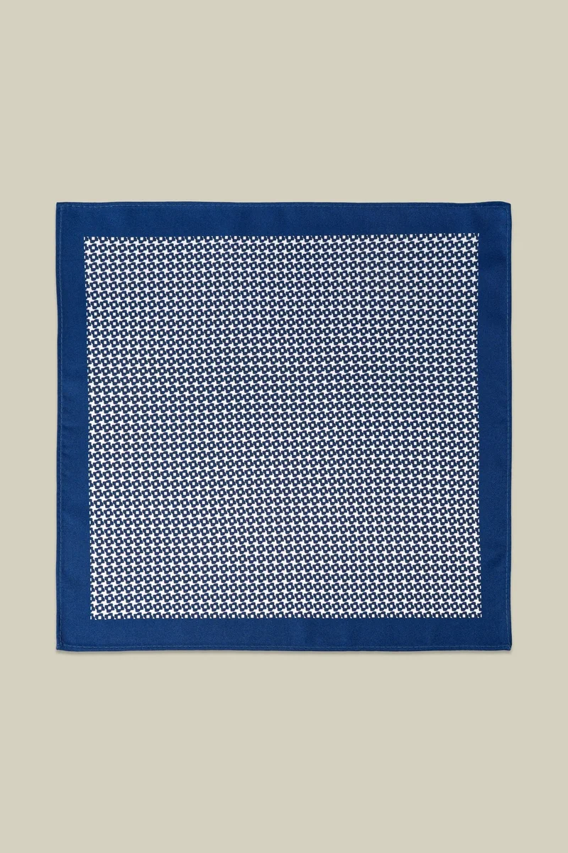 Doppelganger Men's pocket square with micro pattern - White/DK Blue