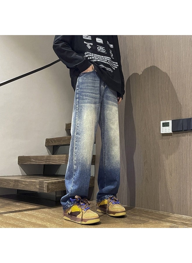 American High Street Men's Jeans Autumn New Fashion Washed Vintage Loose Wide Leg Trousers Men's - Image 1
