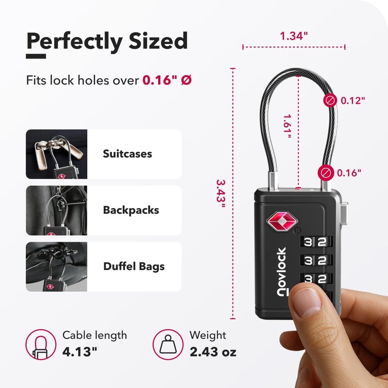 NovLock TSA Approved Luggage Locks | Inspection Indicator, 4-Digit Combination, Durable Zinc Alloy | for Suitcases, Backpacks, Travel Bags | Black, 10-Pack - Image 2