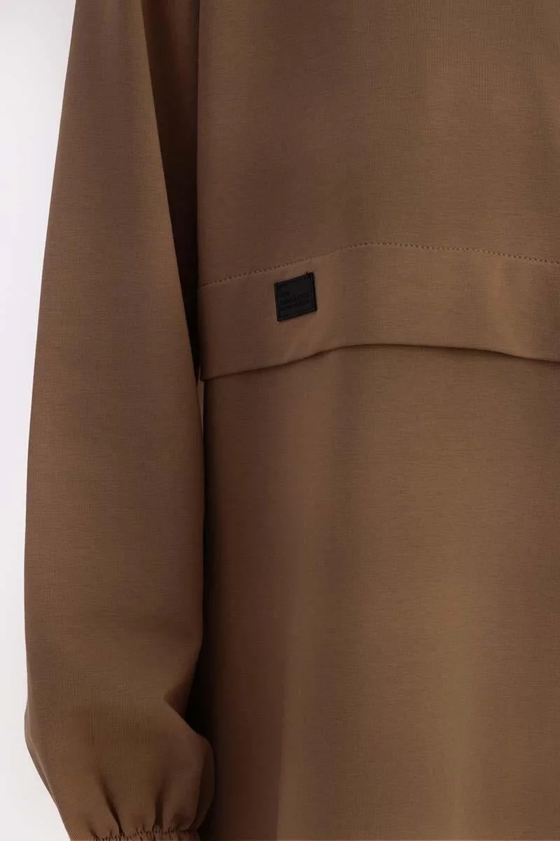Allday Mink-Elastic Sleeve Hooded Pocket Dress