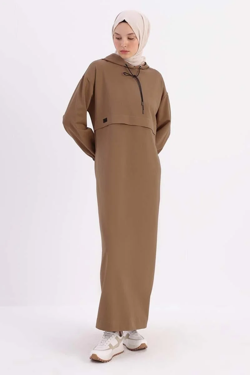 Allday Mink-Elastic Sleeve Hooded Pocket Dress