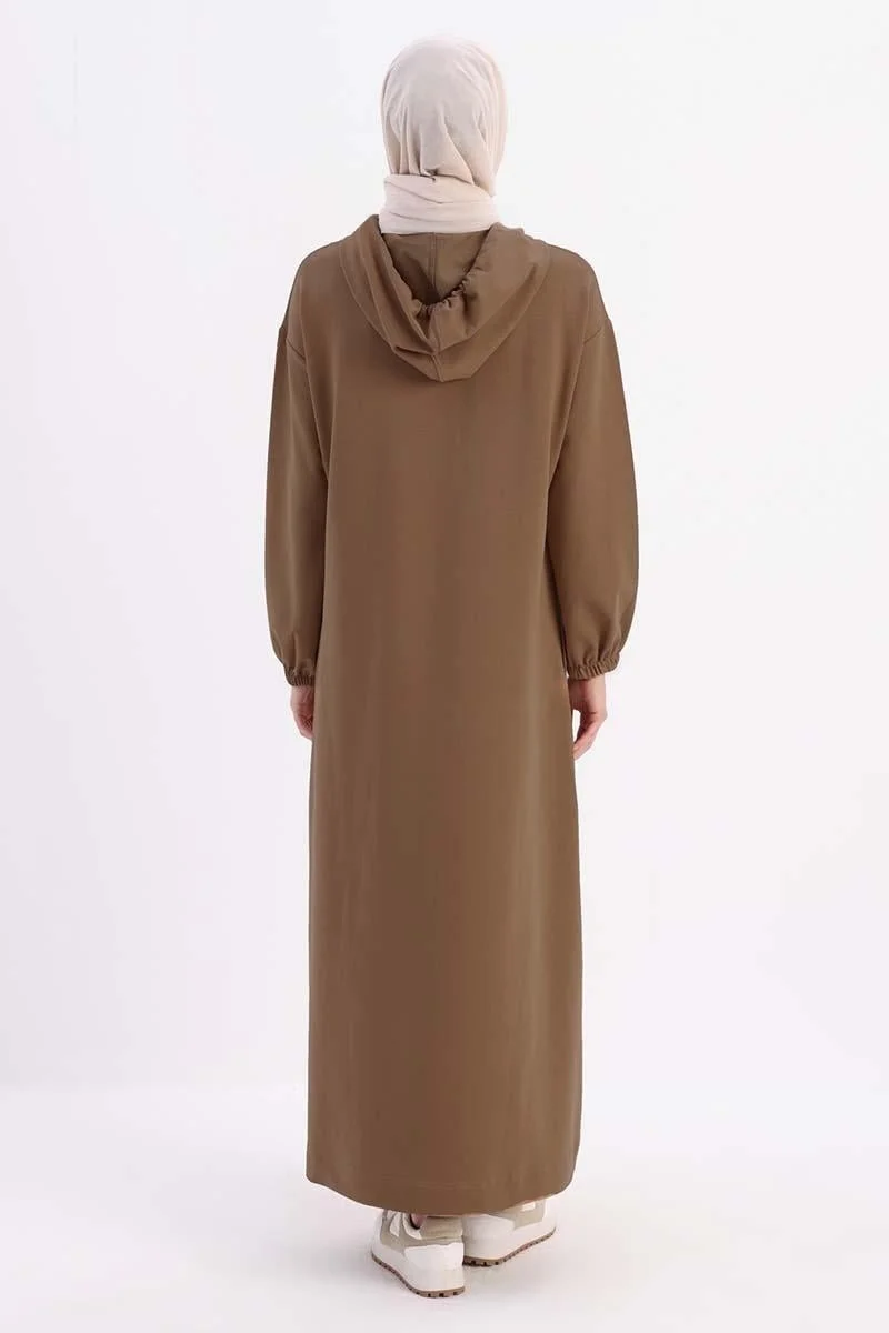 Allday Mink-Elastic Sleeve Hooded Pocket Dress