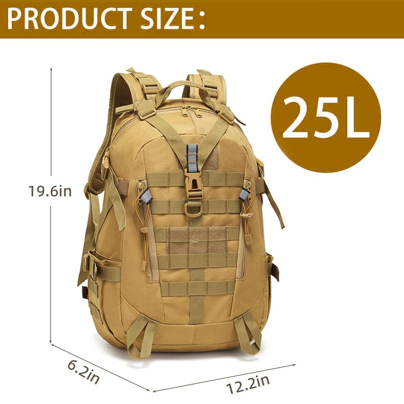 aiGear Tactical Backpack for Men, 25L Military Backpack, 3-Day Bug Out Bag for Camping Hiking Hunting with Molle System Army Daypack (25L Khaki) - Image 2