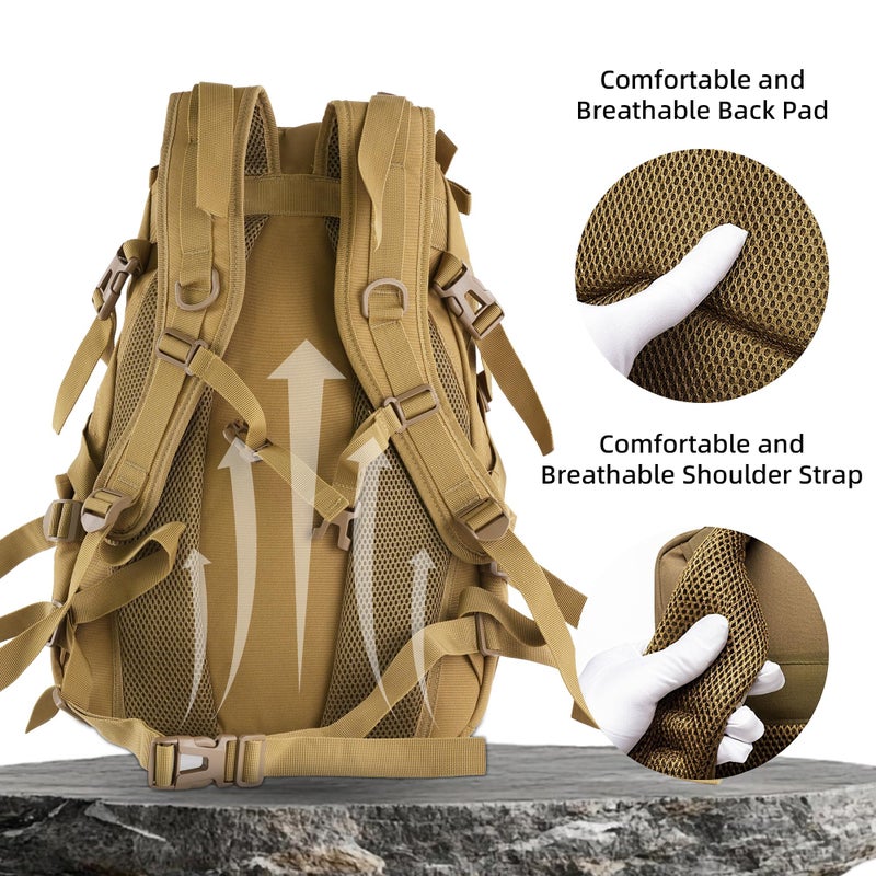 aiGear Tactical Backpack for Men, 25L Military Backpack, 3-Day Bug Out Bag for Camping Hiking Hunting with Molle System Army Daypack (25L Khaki) - Image 4