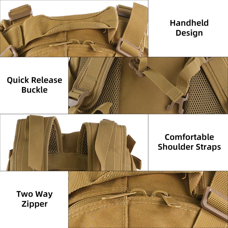 aiGear Tactical Backpack for Men, 25L Military Backpack, 3-Day Bug Out Bag for Camping Hiking Hunting with Molle System Army Daypack (25L Khaki) - Image 5