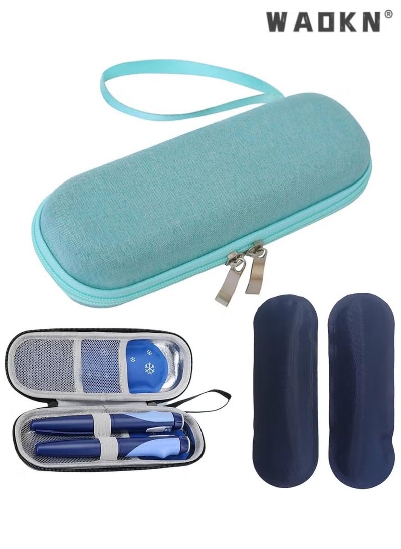 WAOKN Portable Insulin Cooling Travel Bag, Lightweight & Compact Insulin Bag Set with Insulated Cooling Compartment & 2 Reusable Ice Packs, Specifically Designed for Medical Travel (Green) - Image 1