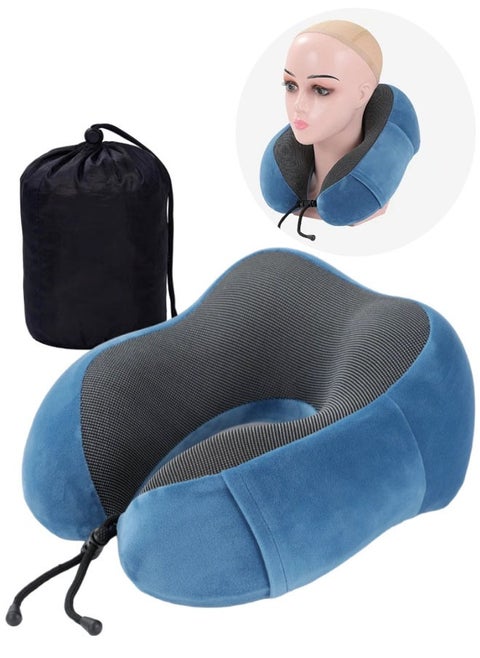 Hump Travel Pillow 100% Pure Memory Foam Neck Pillow Comfortable And Breathable Machine Washable With Storage Bag Business Travel Package Office Lunch Break Blue