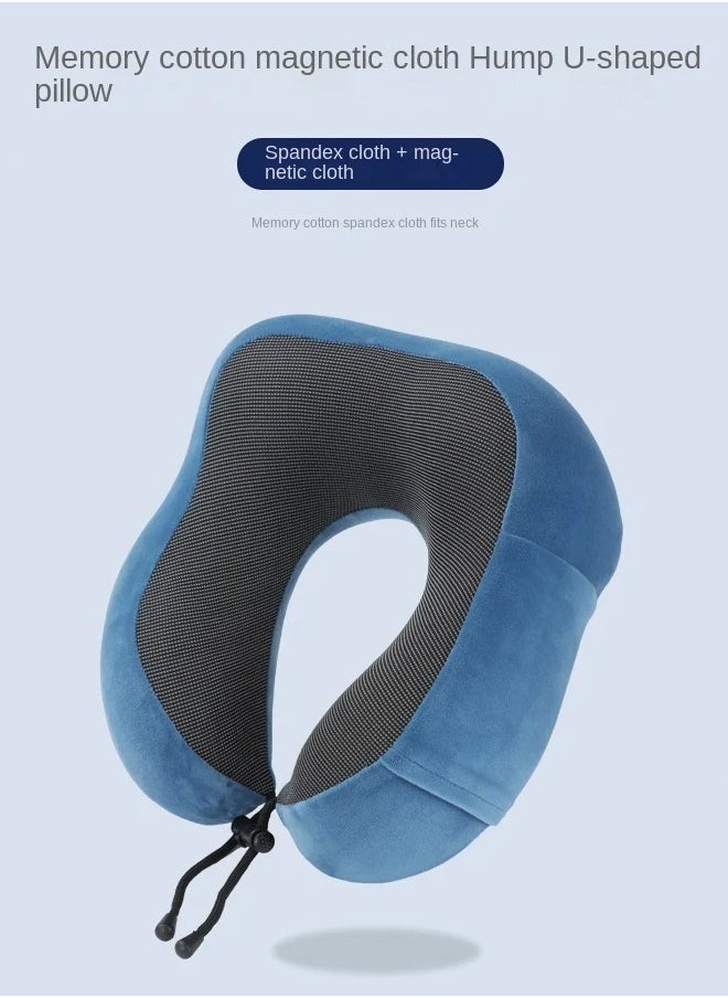 Generic - Hump Travel Pillow 100% Pure Memory Foam Neck Pillow Comfortable And Breathable Machine Washable With Storage Bag Business Travel Package Office Lunch Break Blue - Image 1