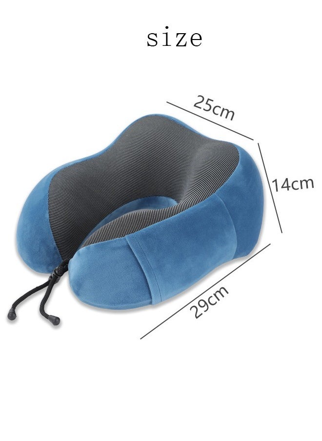 Generic - Hump Travel Pillow 100% Pure Memory Foam Neck Pillow Comfortable And Breathable Machine Washable With Storage Bag Business Travel Package Office Lunch Break Blue - Image 1