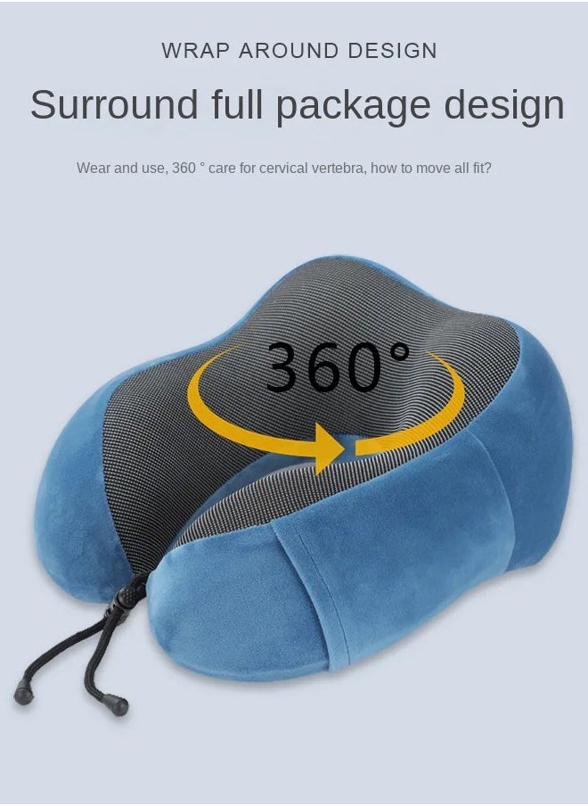 Generic - Hump Travel Pillow 100% Pure Memory Foam Neck Pillow Comfortable And Breathable Machine Washable With Storage Bag Business Travel Package Office Lunch Break Blue - Image 1