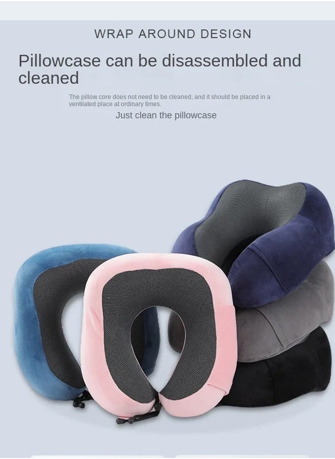 Generic - Hump Travel Pillow 100% Pure Memory Foam Neck Pillow Comfortable And Breathable Machine Washable With Storage Bag Business Travel Package Office Lunch Break Blue - Image 1