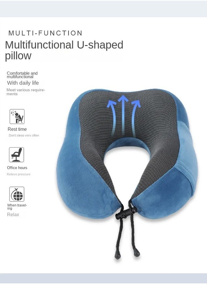Generic - Hump Travel Pillow 100% Pure Memory Foam Neck Pillow Comfortable And Breathable Machine Washable With Storage Bag Business Travel Package Office Lunch Break Blue - Image 1