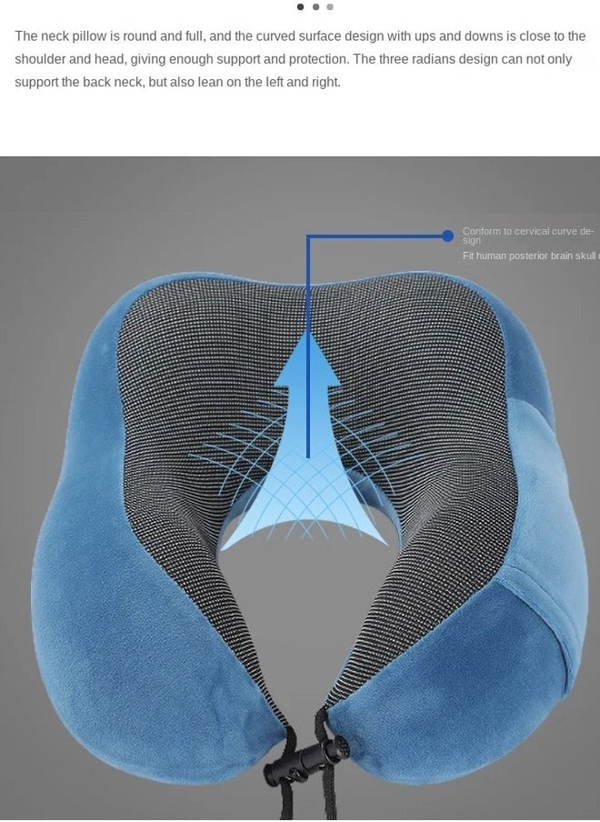 Generic - Hump Travel Pillow 100% Pure Memory Foam Neck Pillow Comfortable And Breathable Machine Washable With Storage Bag Business Travel Package Office Lunch Break Blue - Image 1