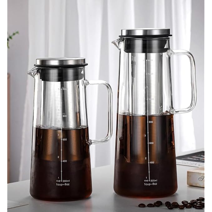 TAME Cold Brew Coffee Maker Glass Iced Coffee Maker With Super Dense Stainless Steel Filter  Lid Airtight Cold Brew Pitcher For CoffeeIce TeaFruit DrinksLemonade 46 Oz 1300Ml - Image 3