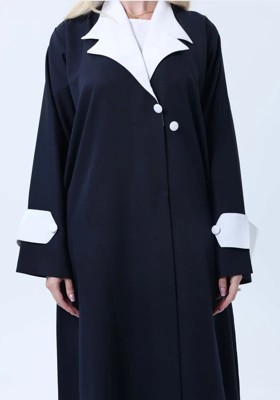 أم سكوير فاشن Navy & White Contrast Collar Professional Abaya with Headscarf