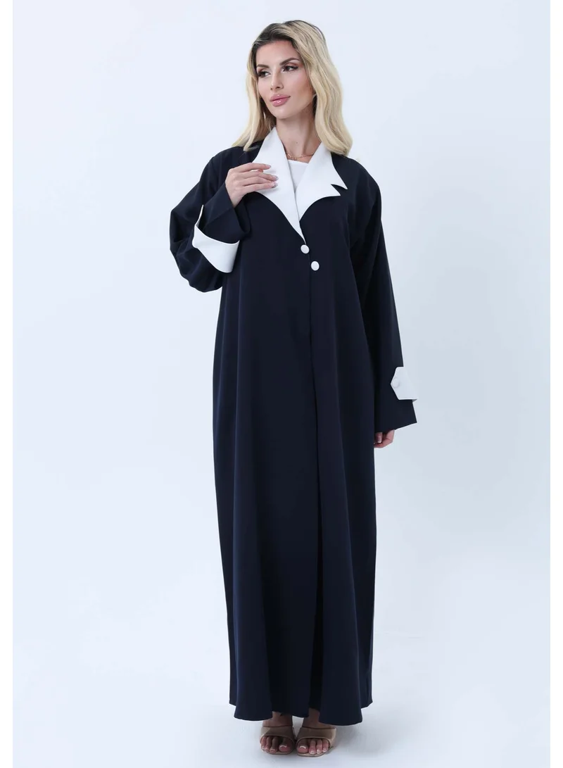MSquare Fashion Navy & White Contrast Collar Professional Abaya with Headscarf