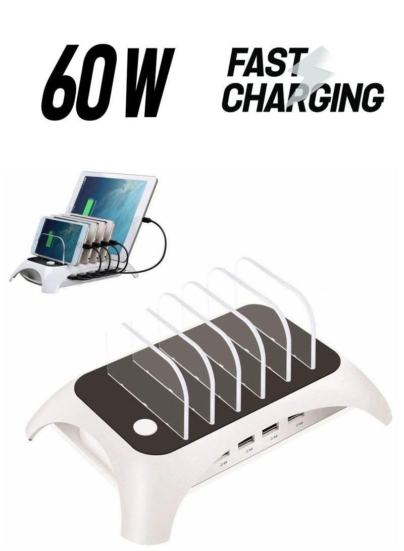 Excefore USB Charging Station Multi Device 6 Port USB Charger Dock, Desktop Charger,For Cell Phone, Tablet, Earphonev, MP3, MP4, IPhone And More, Induction Chargers - Image 1