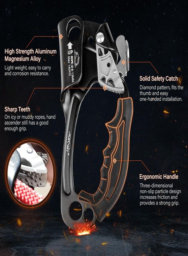 AOKWIT UIAA & CE Certified Rope Ascender Aluminum Alloy Rock Climbing Gear Strong Rigging Rappelling Equipment for Rock Tree Climbing Arborist Rescue Mountaineering Caving (Right Hand Black 1) - Image 4