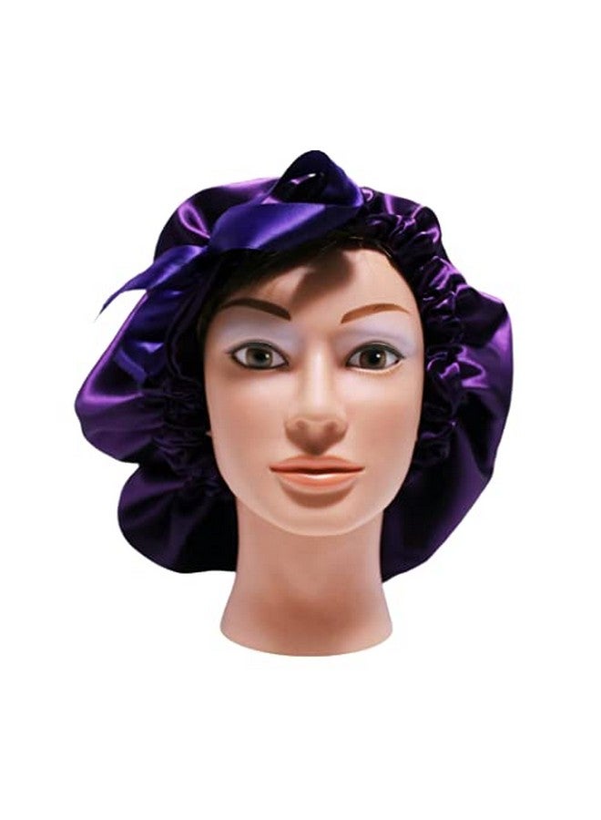 VIYANSHI Adjustable Satin Sleep Cap Hair Bonnet Double Layered Reversible for Women Protective Sleep Hairstyles (Violet) - Image 1