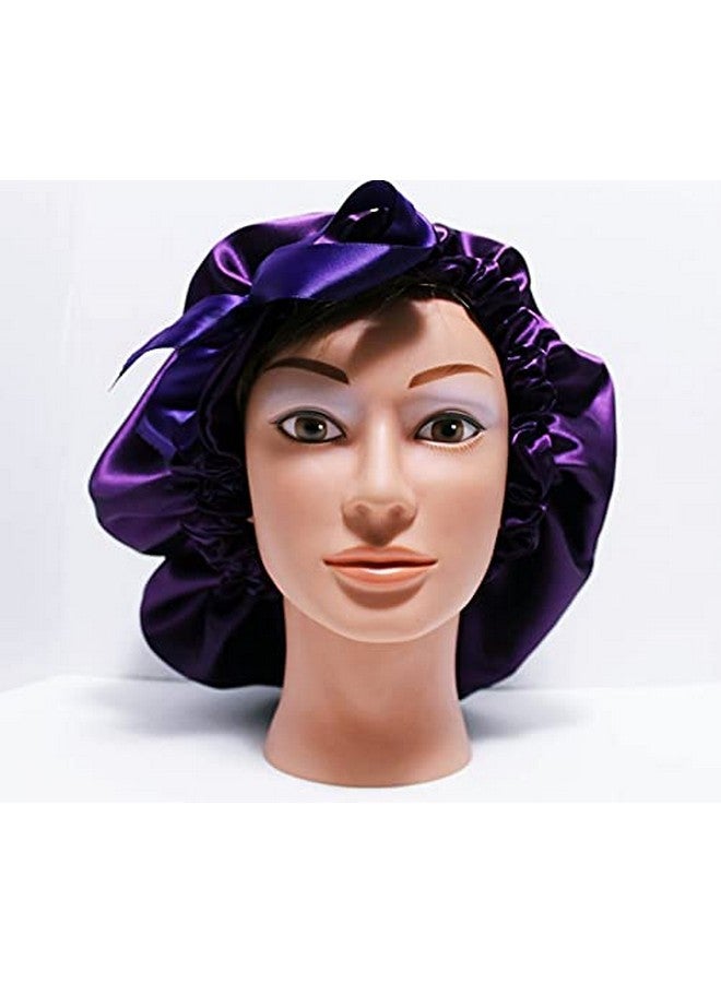 VIYANSHI Adjustable Satin Sleep Cap Hair Bonnet Double Layered Reversible for Women Protective Sleep Hairstyles (Violet) - Image 3