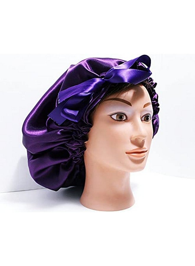 VIYANSHI Adjustable Satin Sleep Cap Hair Bonnet Double Layered Reversible for Women Protective Sleep Hairstyles (Violet) - Image 2